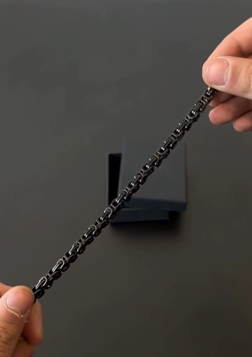 Stainless Steel Black Byzantine Chain Bracelet