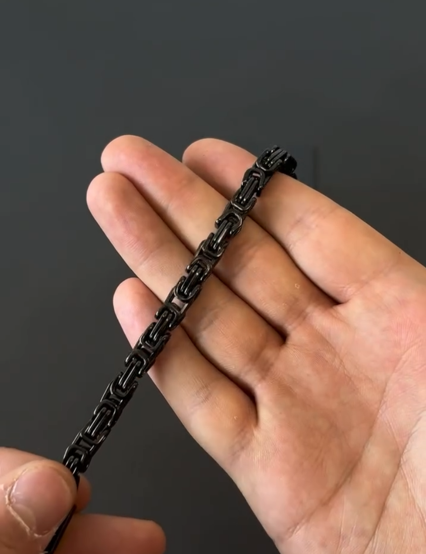 Stainless Steel Black Byzantine Chain Bracelet