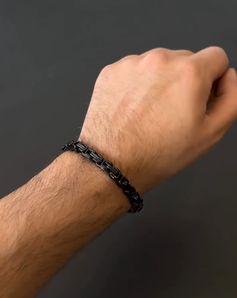 Stainless Steel Black Byzantine Chain Bracelet