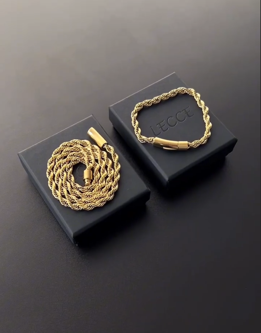 Stainless Steel Gold Byzantine Bracelet Gold Chain Necklace Man